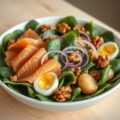 Slaatje met spinazie en gerookte zalm