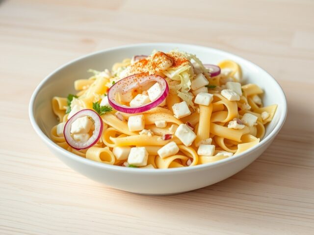 Slaatje van koude pasta (tagliatelle)