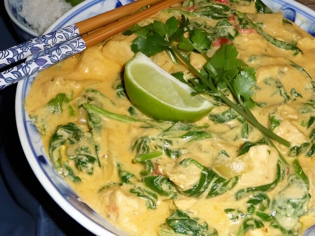 Slanke kip korma met spinazie
