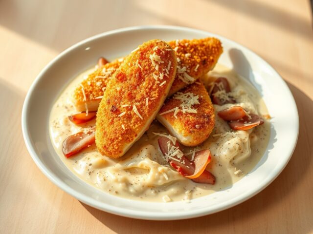 Sliptongfilets met jus van witlof, ham en kaas