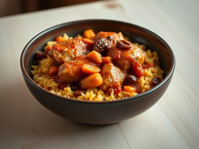 Slow Cooker : kip met abrikozenrijst op Marokkaanse wijze