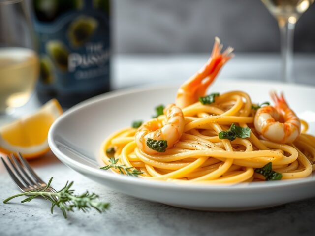 Smalle tagliatelle met scampi’s