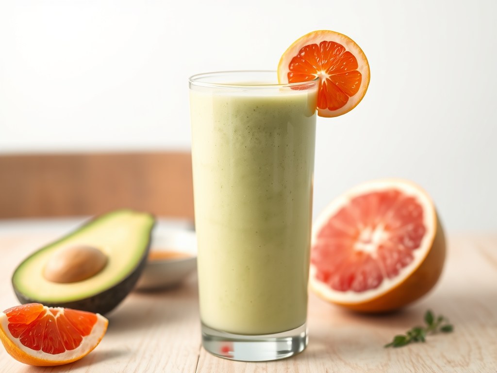 Smoothie met avocado en pompelmoes, AI-gegenereerde illustratie