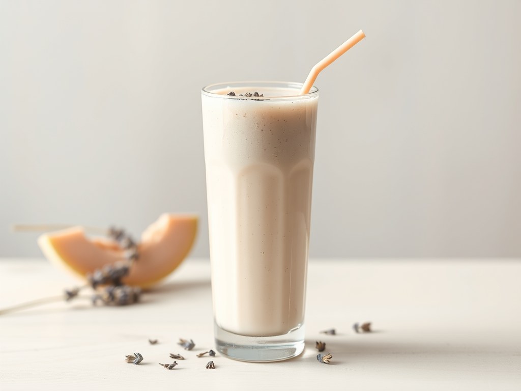 Smoothie met meloen en lavendel, AI-gegenereerde illustratie