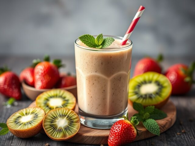Smoothie van kiwi, aardbei en munt — AI-gegenereerde illustratie