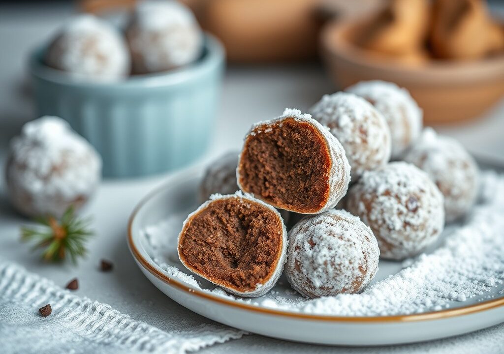 Sneeuwwitte chocoladetruffels — AI-gegenereerde illustratie