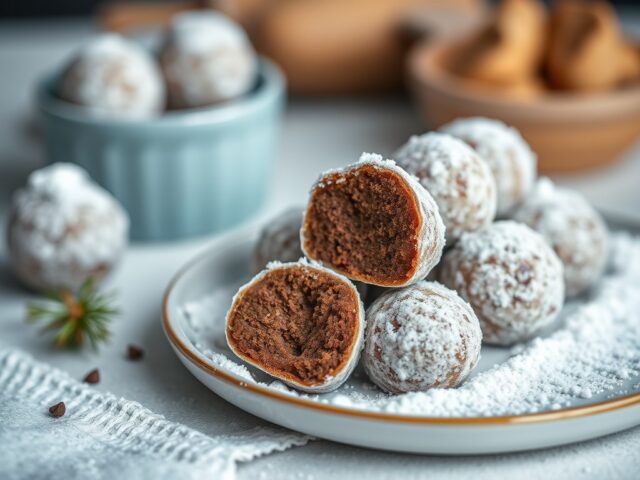 Sneeuwwitte chocoladetruffels — AI-gegenereerde illustratie