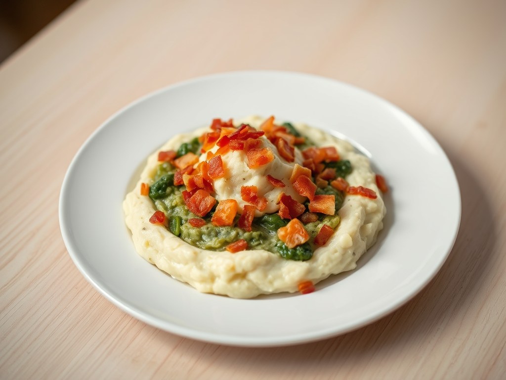 Snel-klaar raapsteeltjes met aardappelpuree, AI-gegenereerde illustratie