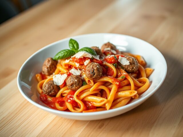 Snelle pasta met gehaktballetjes