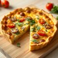 Snelle quiche van tonijn, kerstomaatjes en raketsla