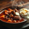 Snelle runderstoofpot met aardappelpuree