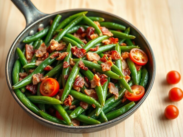 Snijbonen met bacon en tomaat