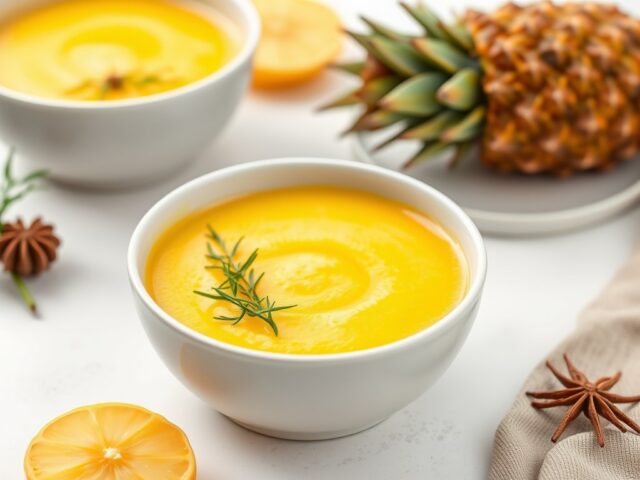 Soep van ananas met gekonfijte venkel en anijsflan
