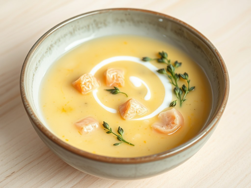 Soep van zalm en zeeaster, AI-gegenereerde illustratie