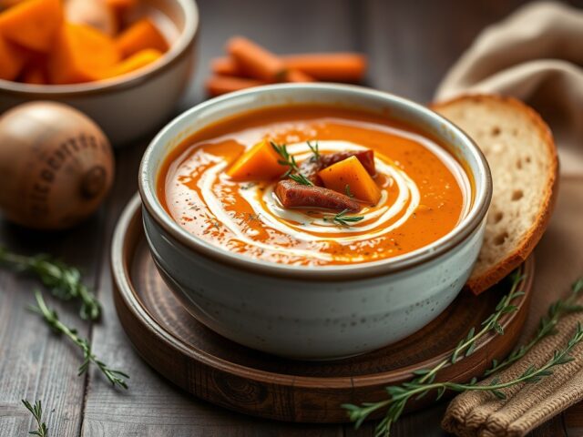 Soep van zoete aardappelen en chorizo
