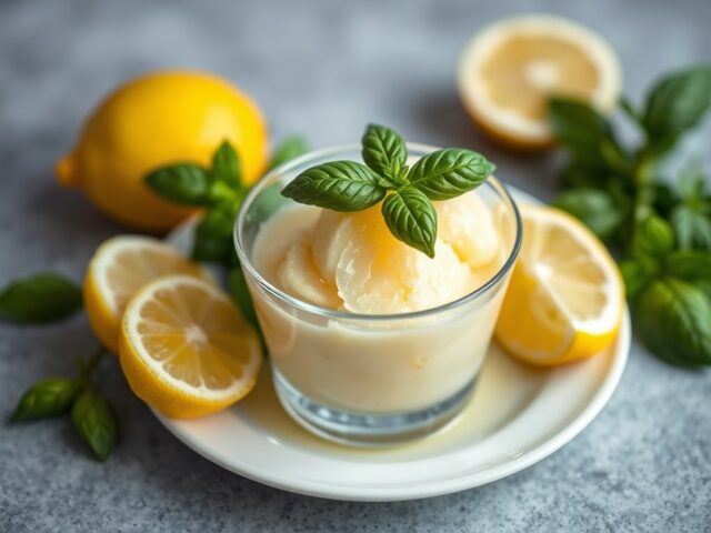 Sorbet van citroen en basilicum