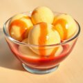 Sorbet van citroen en prosecco met aardbeiensaus