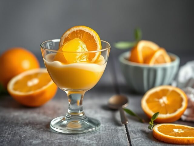 Sorbet van perzik en sinaasappel — AI-gegenereerde illustratie