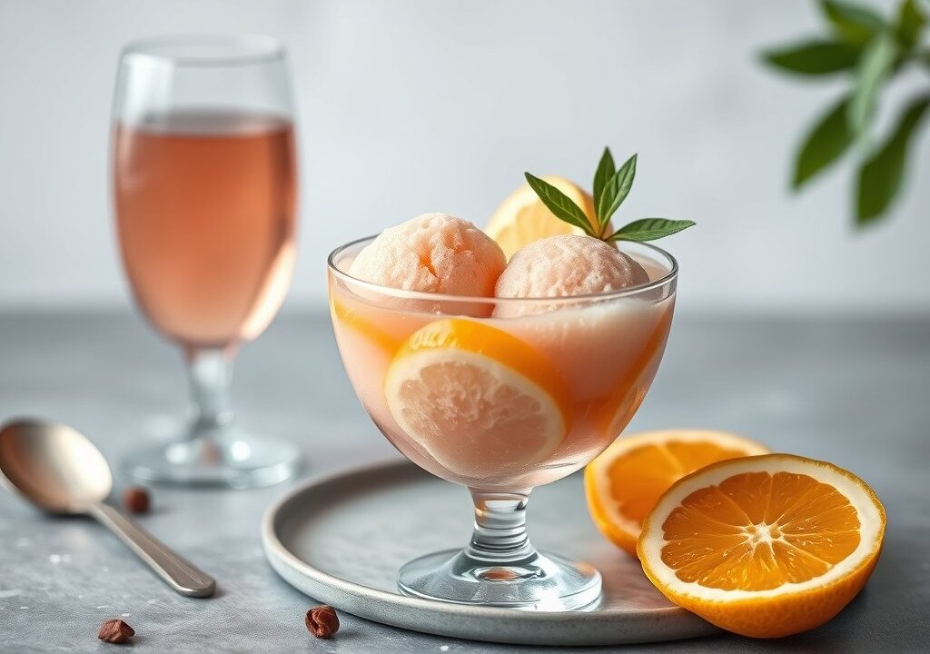 Sorbet van rosé champagne, AI-gegenereerde illustratie