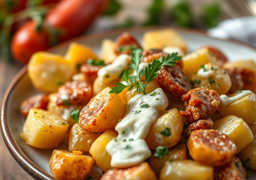 Spaanse aardappelschotel, AI-gegenereerde illustratie