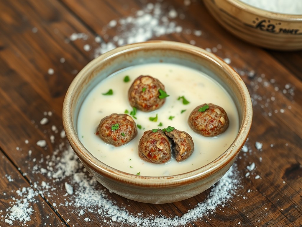 Spaanse gehaktballetjes in amandelsaus, AI-gegenereerde illustratie