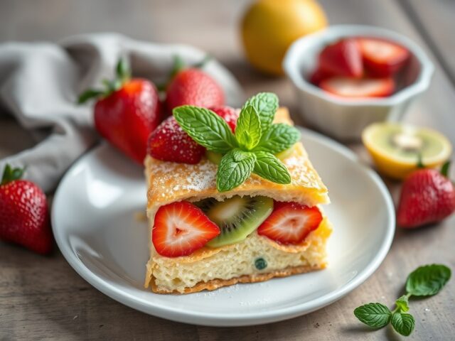 Spaanse koek met fruitsla