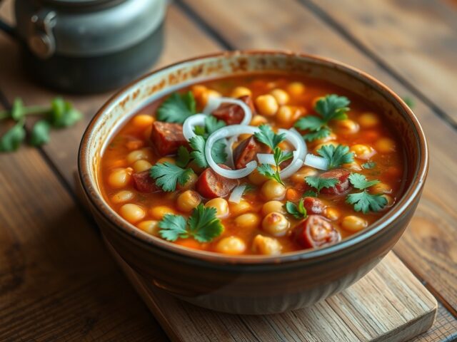 Spaanse soep met kikkererwten en chorizo