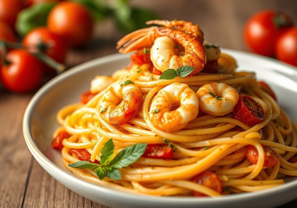 Spaghetti a la Scampi, AI-gegenereerde illustratie