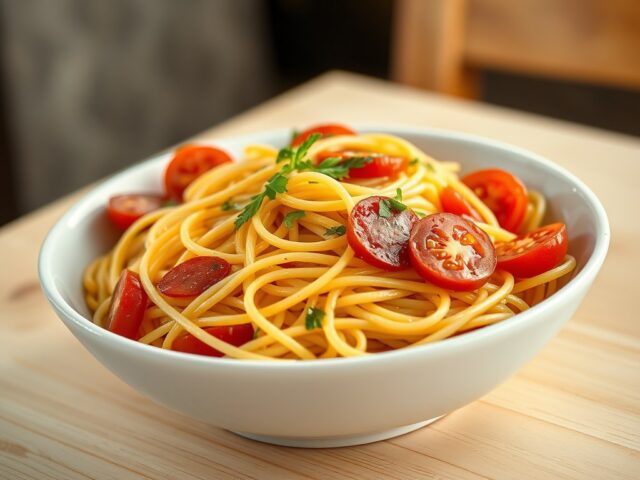 Spaghetti aglio olio met sucuk