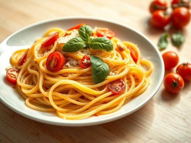 Spaghetti aglio olio met tomaat
