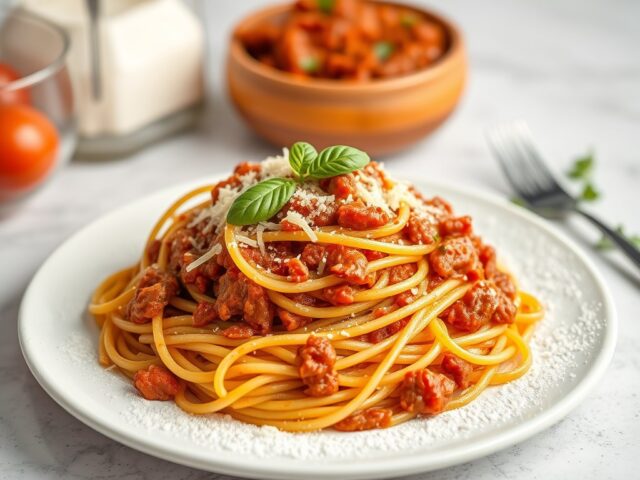 Spaghetti alla Bolognese — AI-gegenereerde illustratie