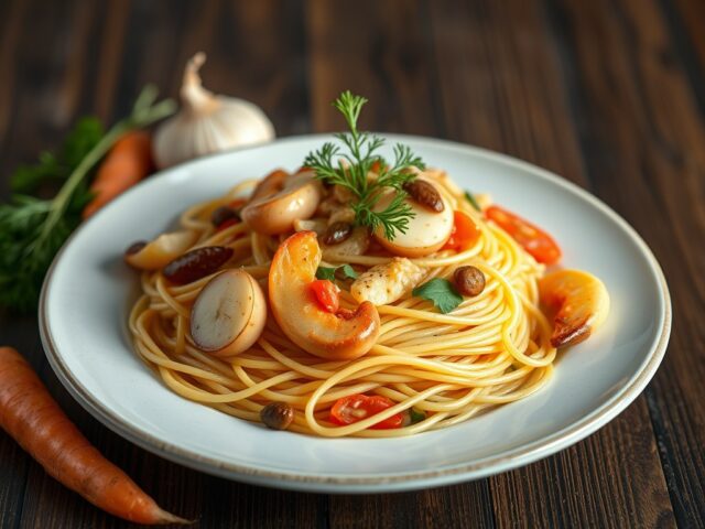 Spaghetti alla frutti di mare — AI-gegenereerde illustratie