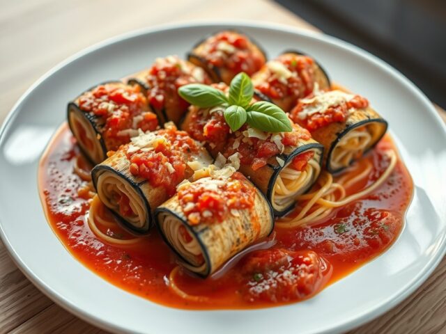 Spaghetti-aubergine rolletjes