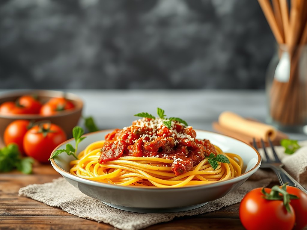 Spaghetti Bolognese, AI-gegenereerde illustratie