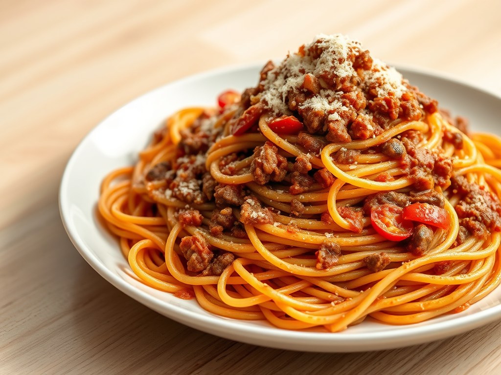 Spaghetti bolognese, AI-gegenereerde illustratie