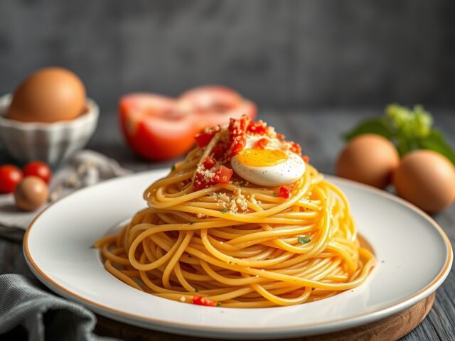 Spaghetti Carbonara met Knacki – Een kinderfavorie — AI-gegenereerde illustratie