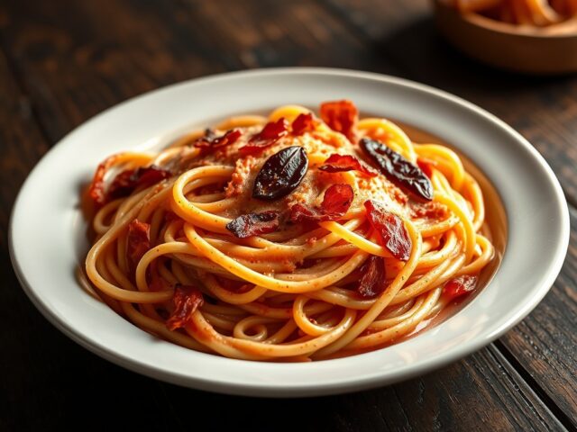 Spaghetti in tomaten roomsaus en wodka