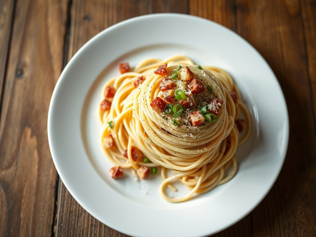 Spaghetti à la carbonara, AI-gegenereerde illustratie