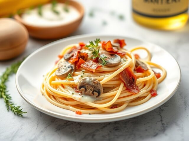 Spaghetti met bacon- roomsaus