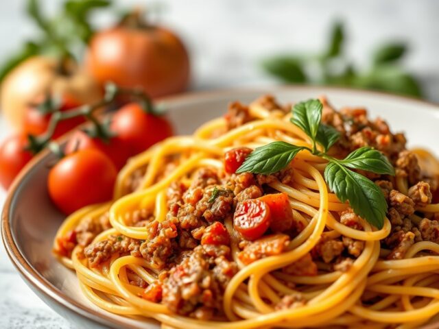 Spaghetti met groente- tomatensaus — AI-gegenereerde illustratie