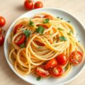 Spaghetti met knoflook, chili en tomaatjes