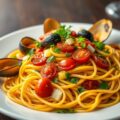 Spaghetti met kokkels en chorizo