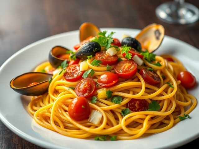 Spaghetti met kokkels en chorizo