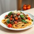 Spaghetti met lamsgehakt en spinazie