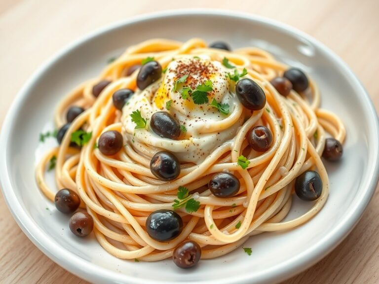 Spaghetti met mascarponesaus en olijven