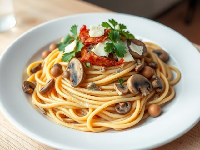 Spaghetti met paddenstoelensaus