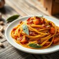 Spaghetti met pompoen en pancetta