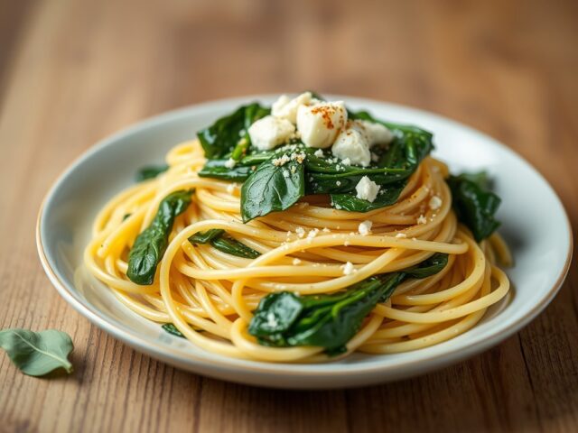 Spaghetti met spinazie — AI-gegenereerde illustratie