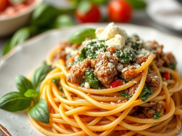 Spaghetti met spinazie à la crème en Boursin