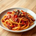 Spaghetti met tomaten-paprikasaus